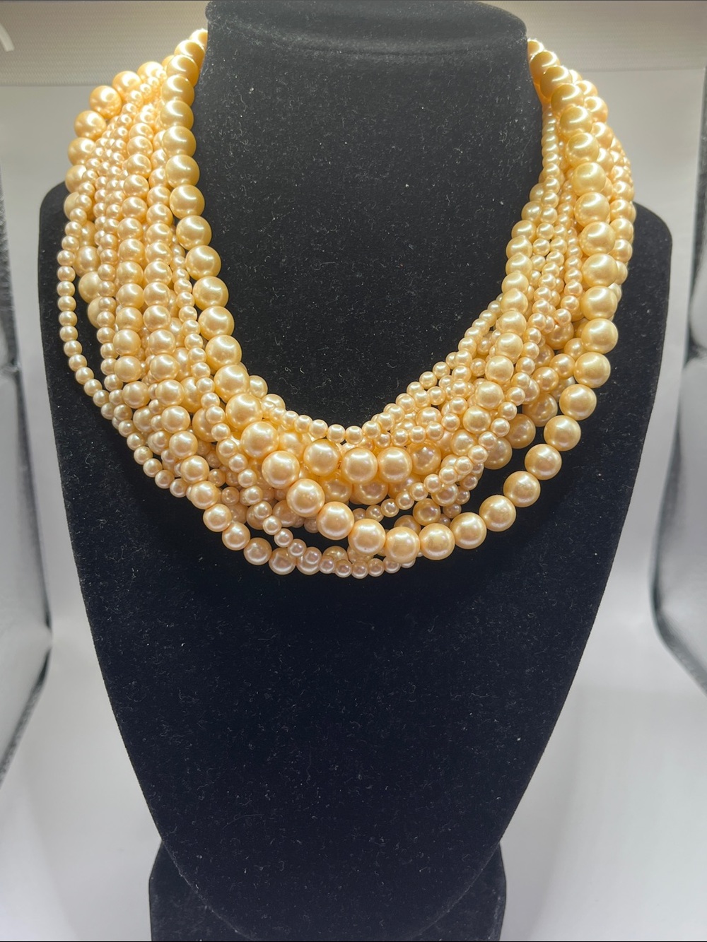 Vintage Carolee 12 multi strand Golden Pearl Necklace -
